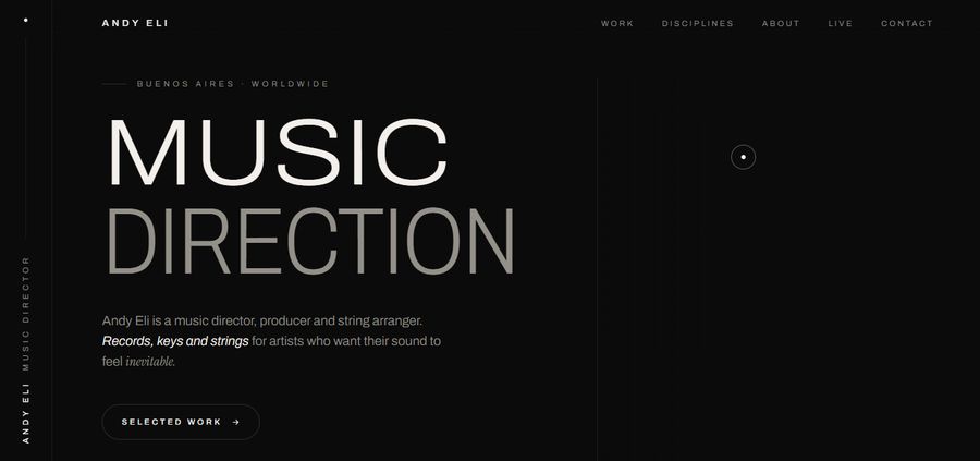 Captura del portfolio editorial de Andy Eli, director musical y productor