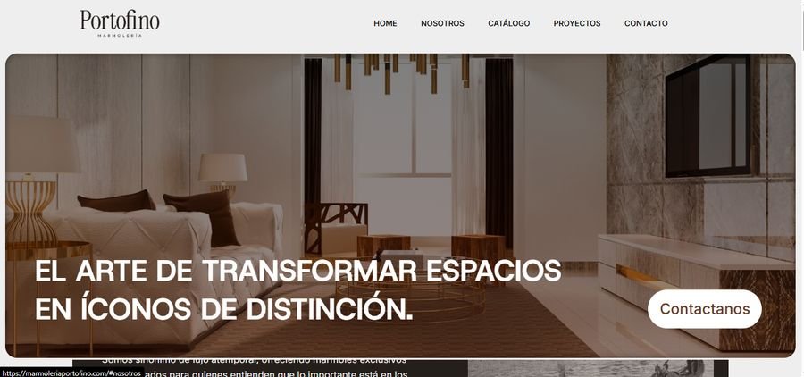 Captura del catálogo de Marmolería Portofino, con galería de proyectos ejecutados